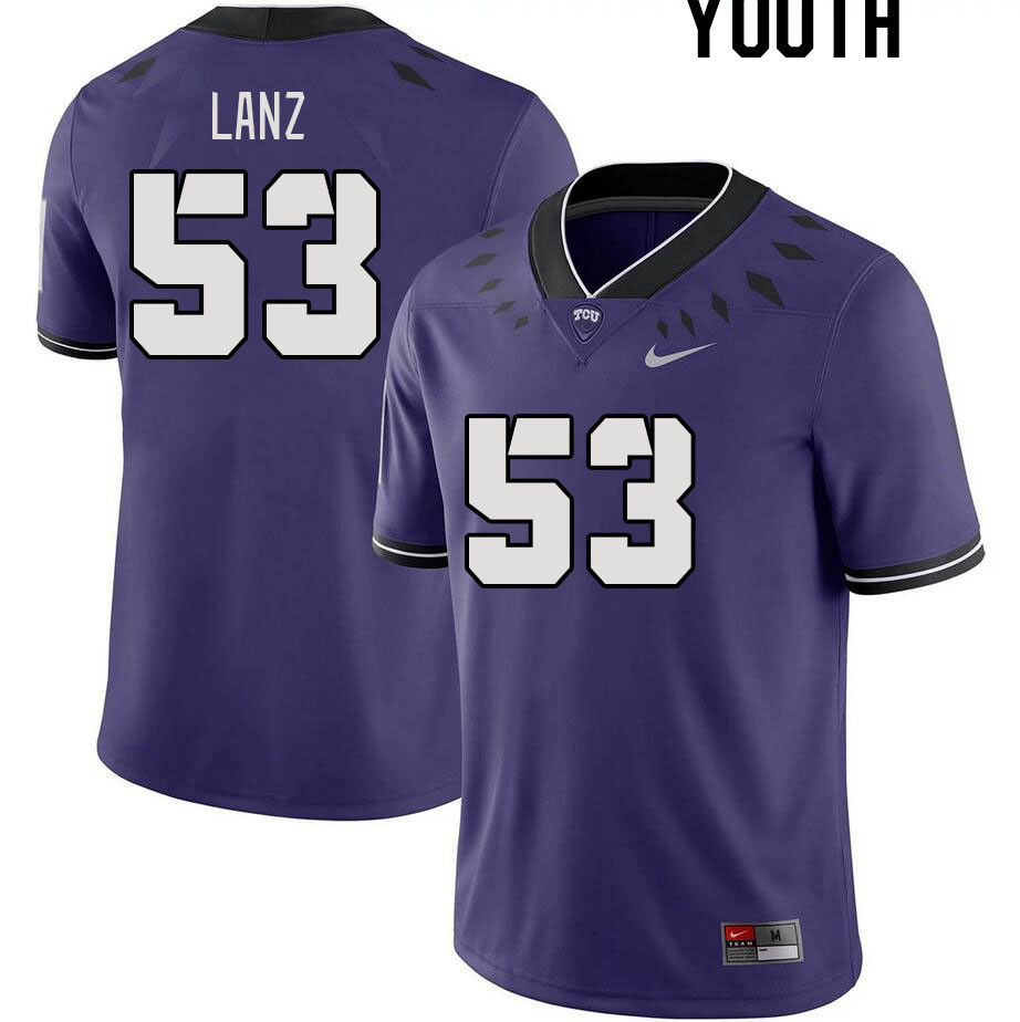 Youth #53 John Lanz TCU Horned Frogs 2023 College Footbal Jerseys Stitched-Purple - Click Image to Close